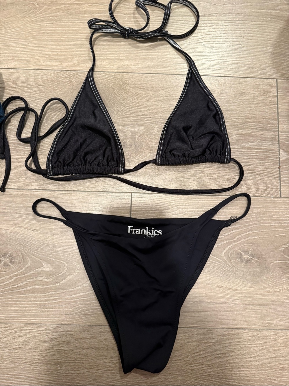 Frankie's Bikinis Black String Triangle Bikini Set
